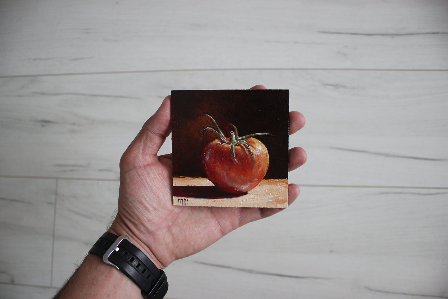 Tomato on Black 4x4in