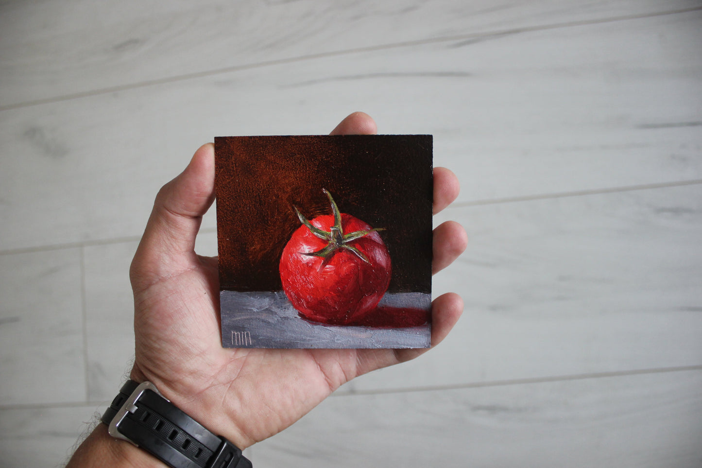 Tomato on Black 4x4in