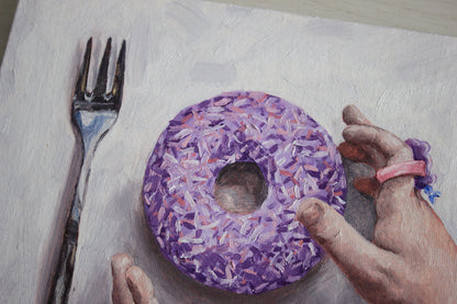 Donut and children's hands 8x8in