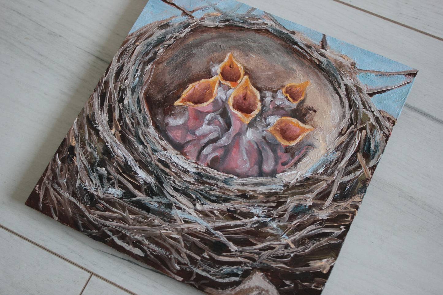 Nest with birds 6x6in