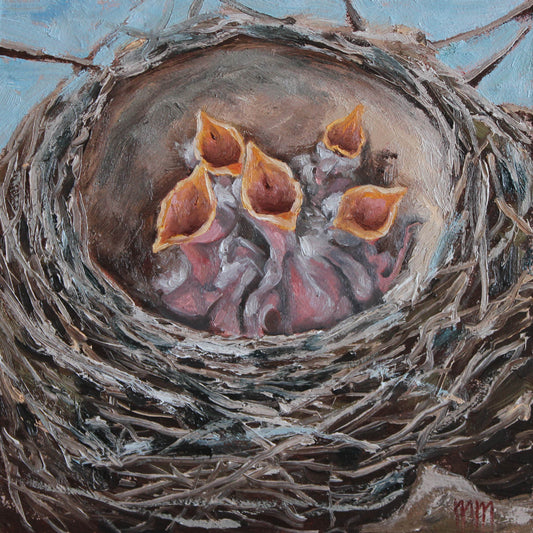 Nest with birds 6x6in