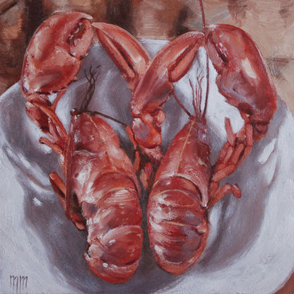 Two Lobsters 8x8in