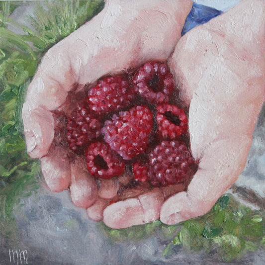 A Handful of Raspberries 6x6in