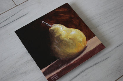 Pear on black 4x4in