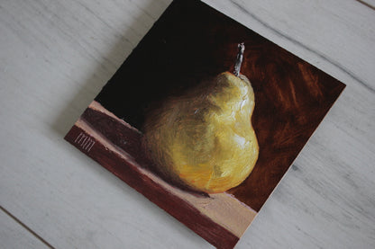 Pear on black 4x4in