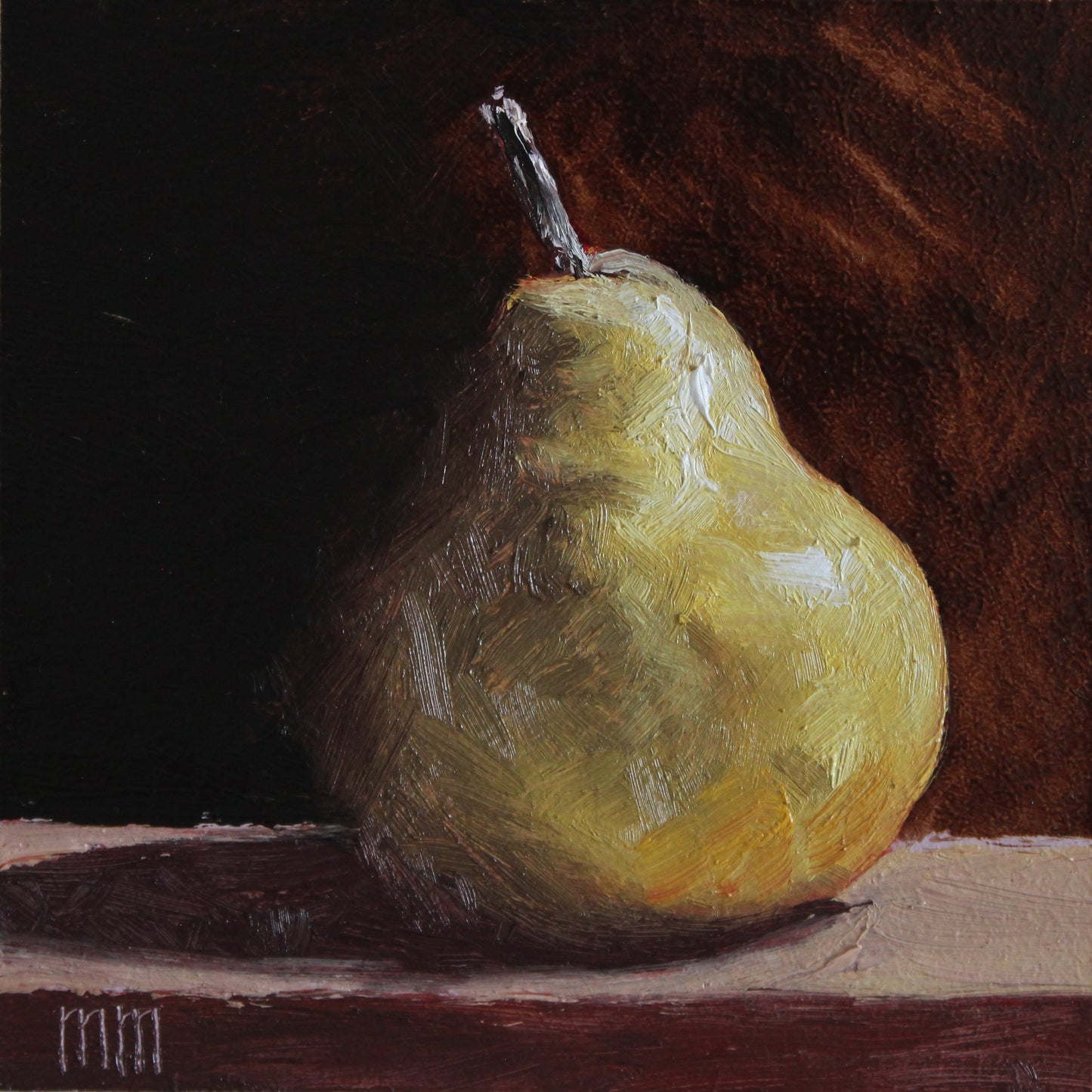 Pear on black 4x4in