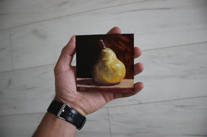 Pear on black 4x4in