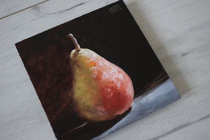 Pear on Black 4x4in