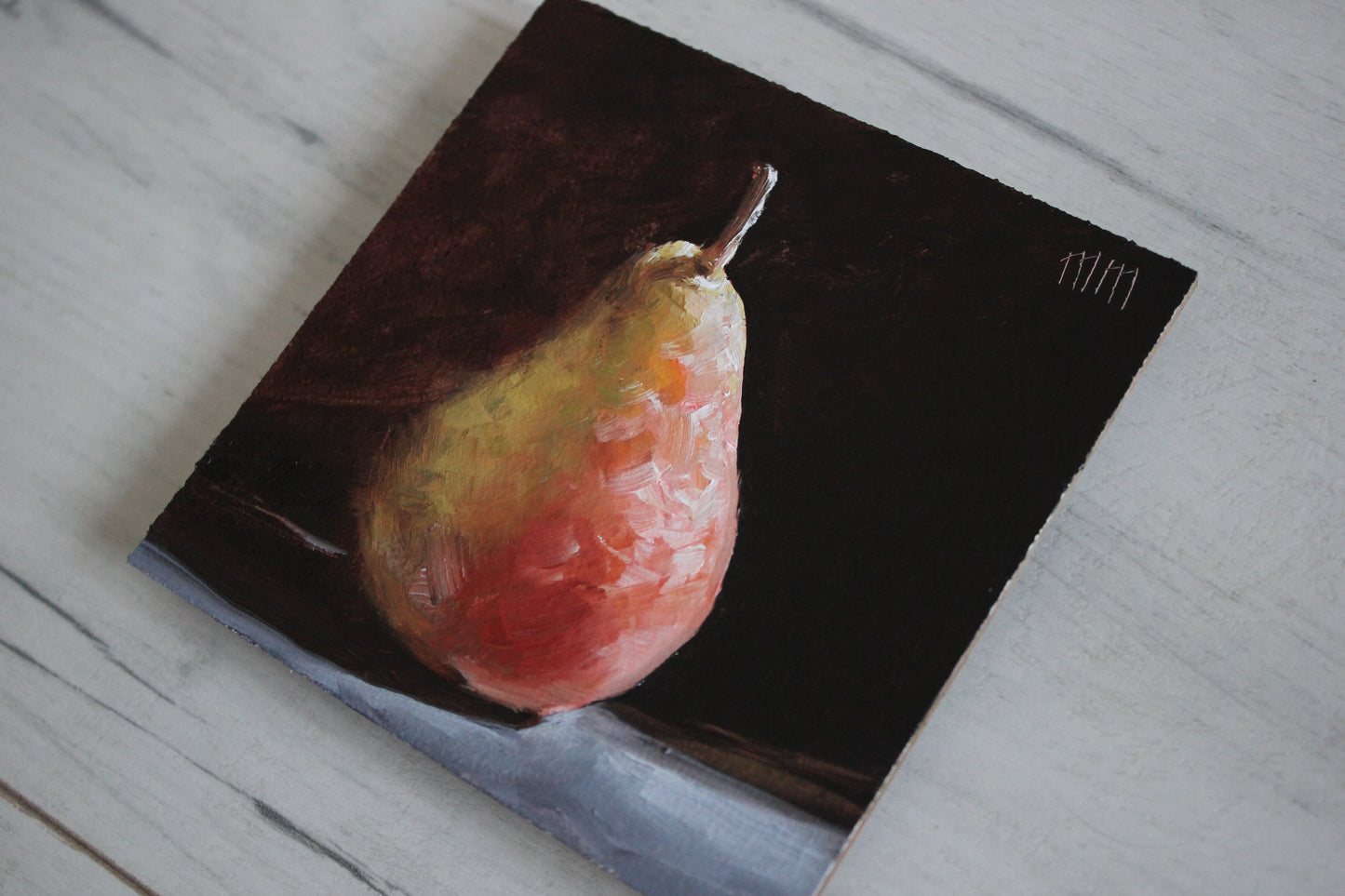 Pear on Black 4x4in