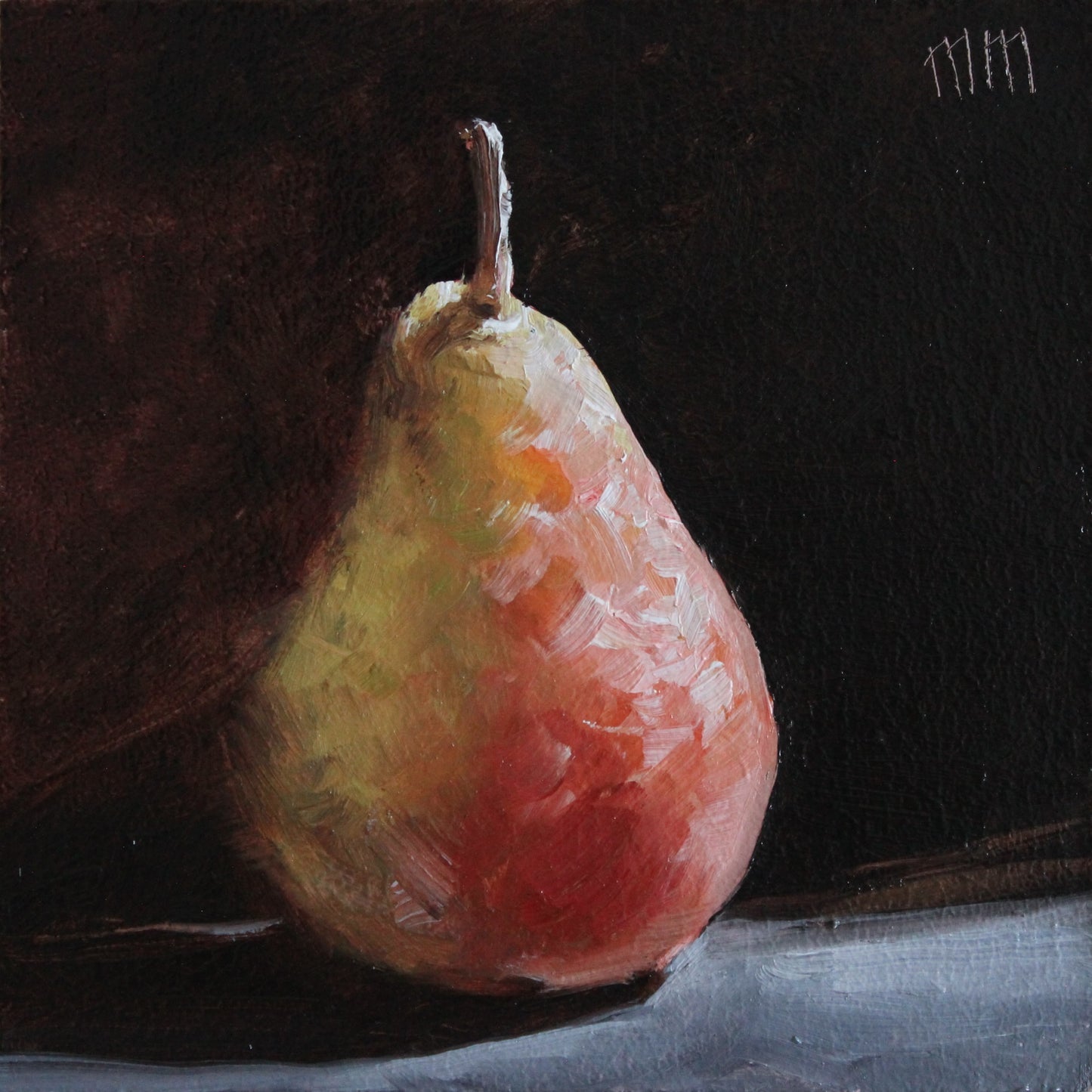 Pear on Black 4x4in