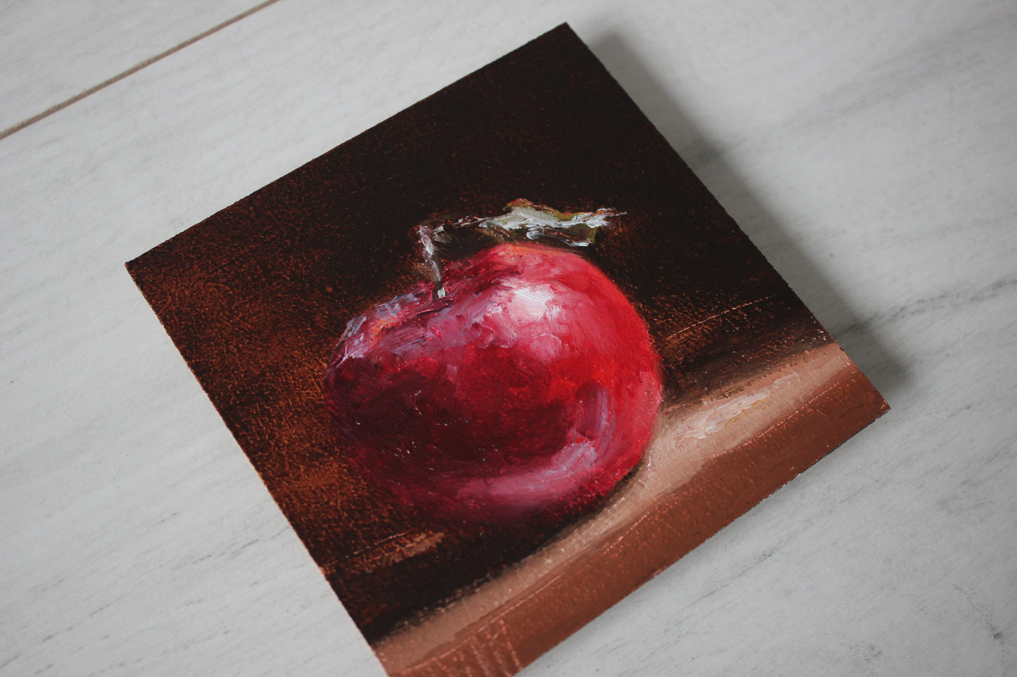 Red Apple on Black 4x4in