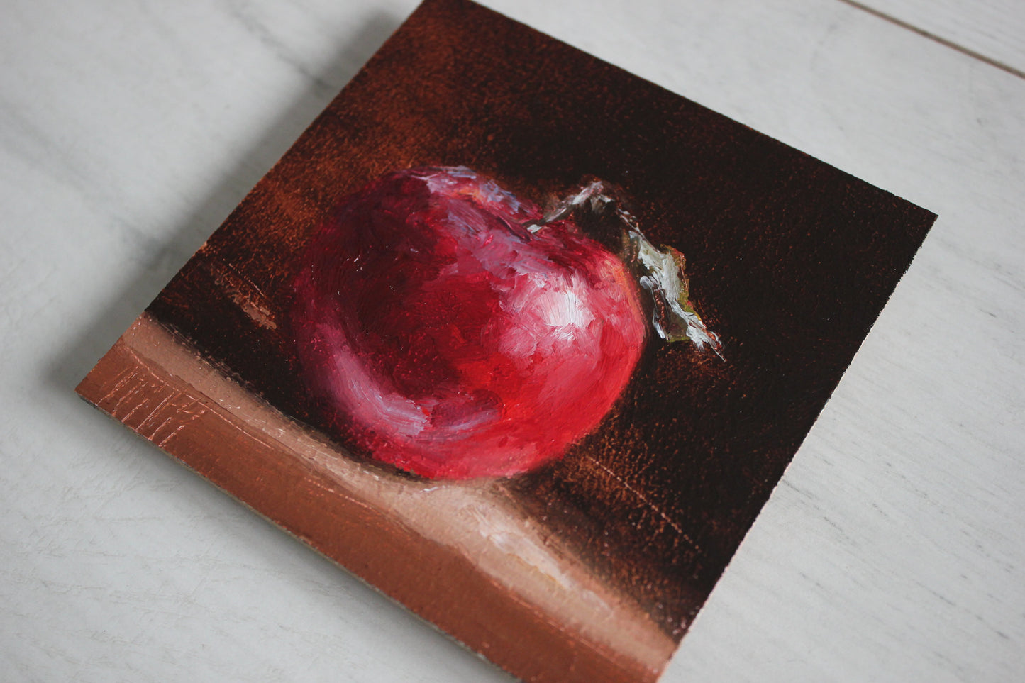 Red Apple on Black 4x4in