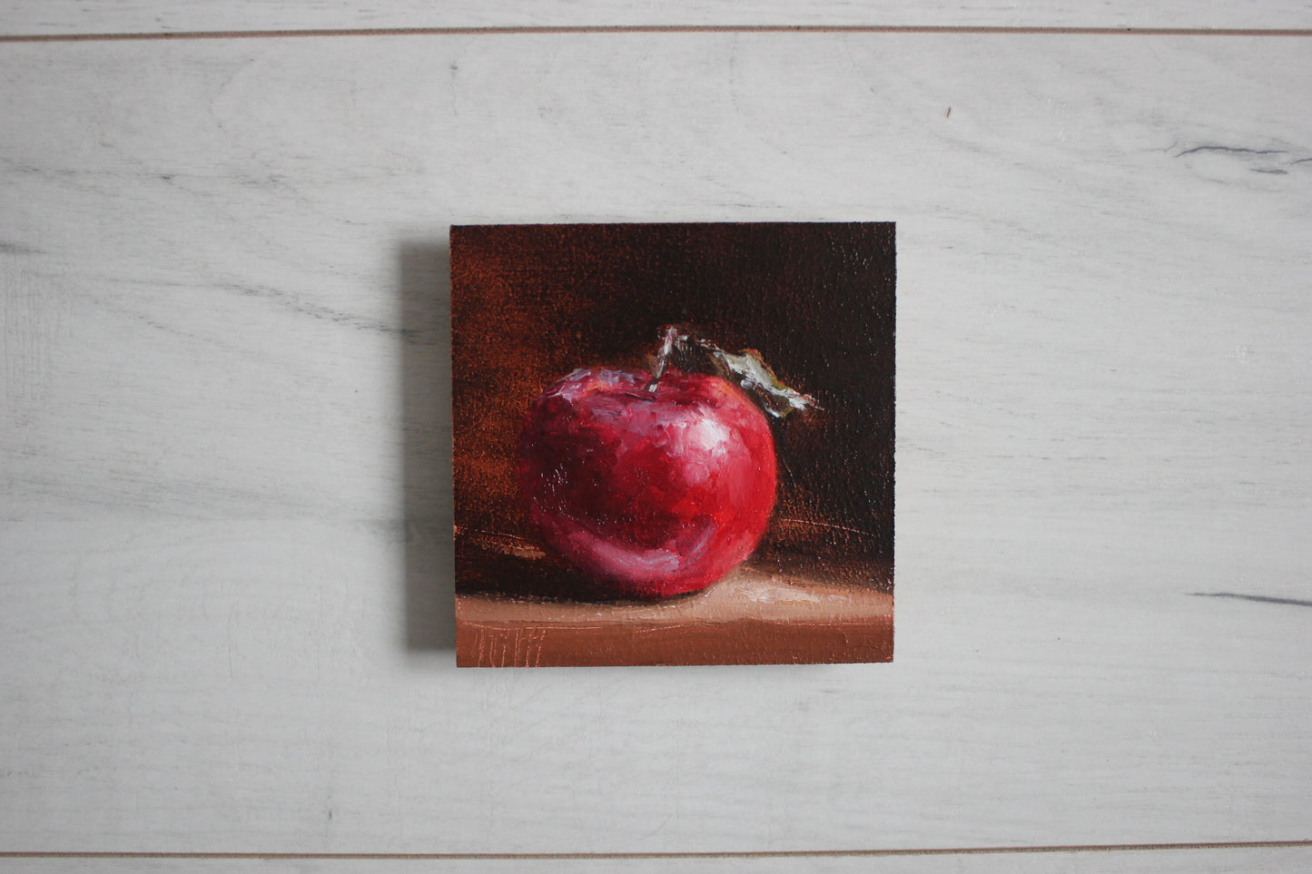 Red Apple on Black 4x4in