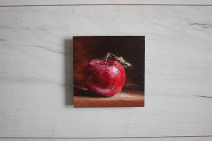Red Apple on Black 4x4in